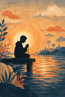 Prayer Silhouette on Sunset Dock