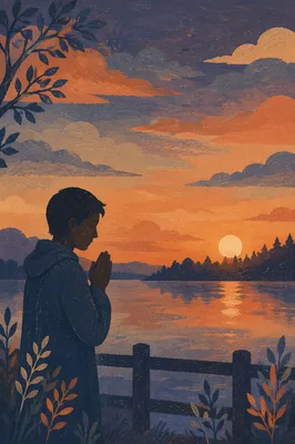 Silhouette Prayer Beside Sunset Lake