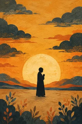Praying Silhouette Before Golden Sunset