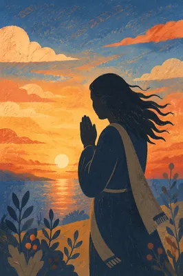 Silhouette Prayer at Golden Sunset