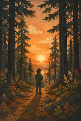 Silhouette Praying on Evergreen Forest Path