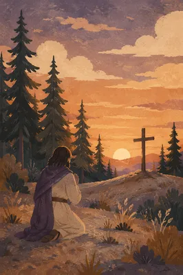 Silhouetted Prayer on Evergreen Sunset Hill