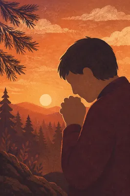 Praying Silhouette at Evergreen Sunset