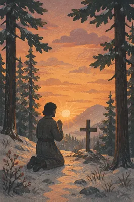 Silhouetted Prayer by Evergreen Sunset Cross