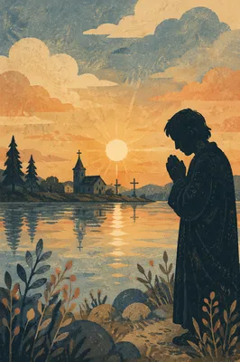 Sunset Prayer Silhouette by Evergreen Lakeshore