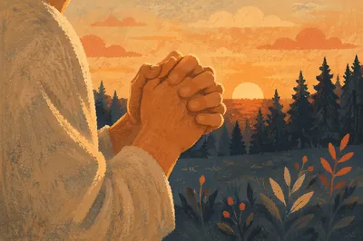 Praying Hands at Evergreen Sunset