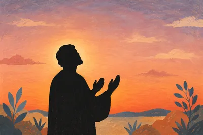 Praying Silhouette Beneath Peaceful Sunset Sky