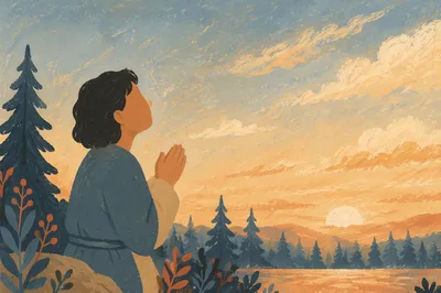 Praying Silhouette at Evergreen Sunset