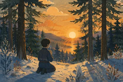 Silhouetted Prayer at Evergreen Sunset