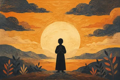 Praying Silhouette Beneath Golden Sunset