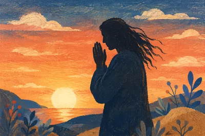 Silhouette Praying at Golden Sunset