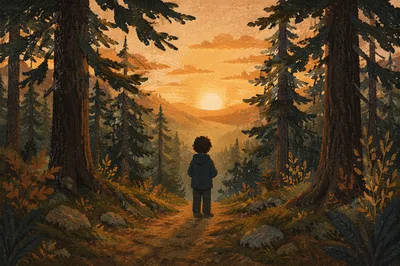 Silhouette Prayer on Evergreen Forest Path