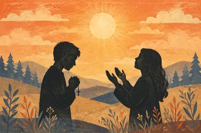 Praying Silhouettes at Evergreen Sunset