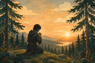 Silhouetted Prayer at Evergreen Sunset