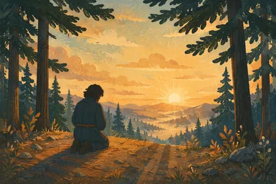 Silhouetted Prayer at Evergreen Sunset