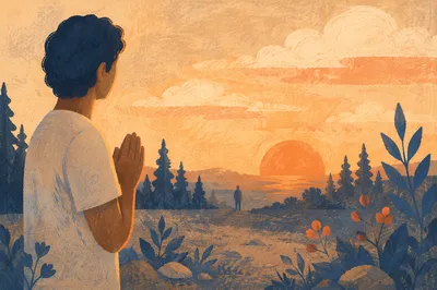 Praying Silhouette Beside Evergreen Sunset