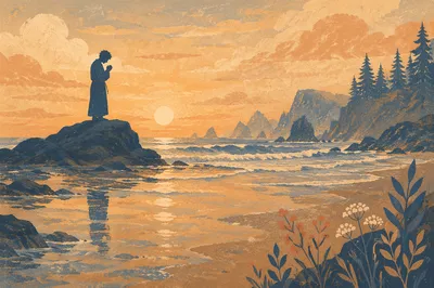 Prayer Silhouette on Golden Coastal Shore