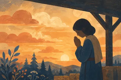 Silhouette Praying Beneath Sunset Sky