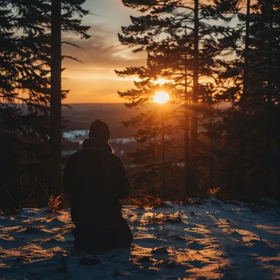 Silhouetted Prayer at Evergreen Sunset