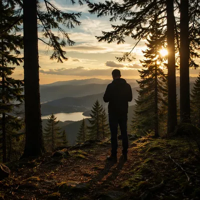 Silhouette Praying by Evergreen Sunset