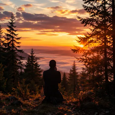 Silhouetted Prayer at Evergreen Sunset