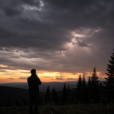 Silhouette Praying Beneath Stormy Sunset Sky