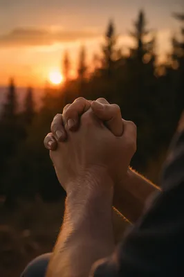 Praying Hands Silhouette at Evergreen Sunset