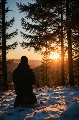 Silhouetted Prayer at Evergreen Sunset