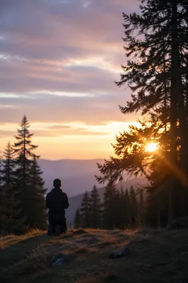 Silhouetted Prayer at Evergreen Sunset