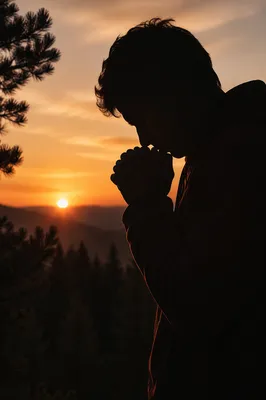 Praying Silhouette at Evergreen Sunset