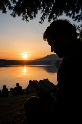 Silhouetted Prayer by Lakeshore Sunset