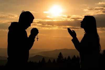 Silhouette Prayer on Evergreen Sunset Hills