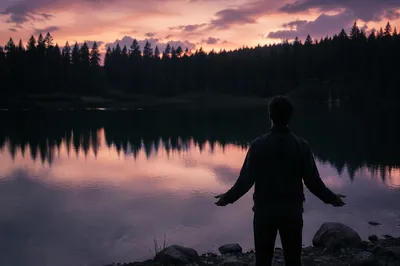 Silhouette Prayer by Evergreen Lake Sunset