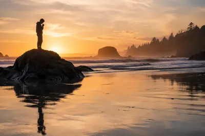 Praying Silhouette on Sunset Shore