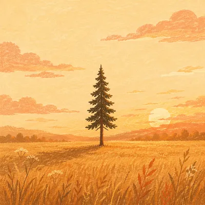 Solitary Evergreen Tree at Golden Hour