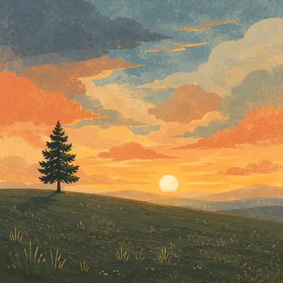 Solitary Evergreen at Golden Hour