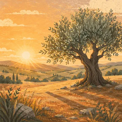 Evergreen Tree in Golden Meadow