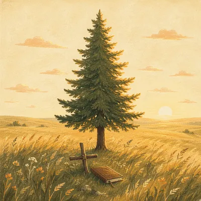 Lone Evergreen Tree at Golden Hour