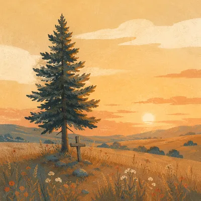Lone Evergreen Tree at Golden Hour