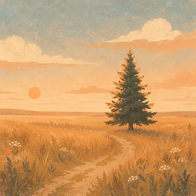 Solitary Evergreen Tree at Golden Hour