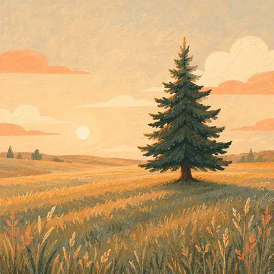 Solitary Evergreen Tree at Golden Hour