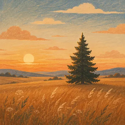 Solitary Evergreen Tree at Golden Hour