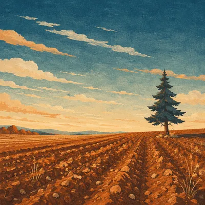 Lone Evergreen Tree at Golden Hour
