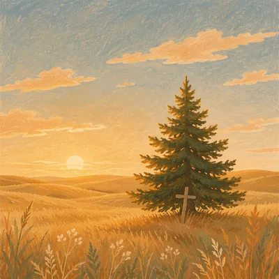 Lone Evergreen Tree at Golden Hour