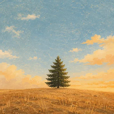 Lone Evergreen Tree at Golden Hour