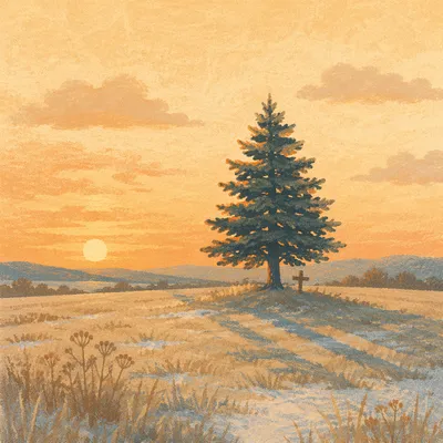 Evergreen Tree at Golden Hour Cross