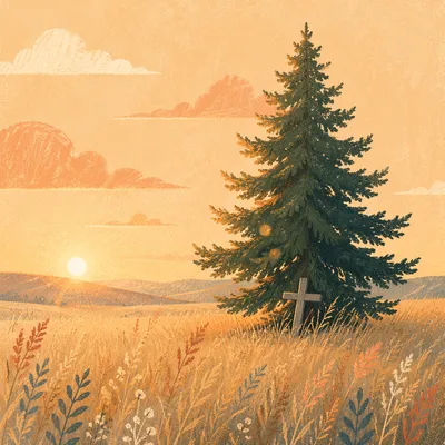 Solitary Evergreen Tree at Golden Hour