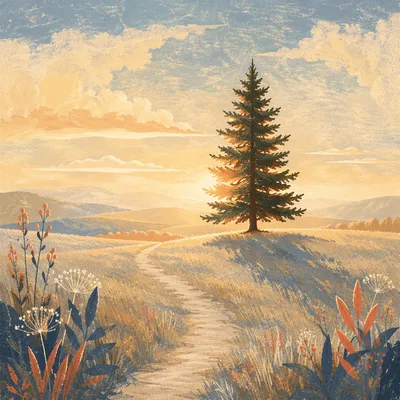 Solitary Evergreen Tree at Golden Hour