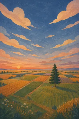 Solitary Evergreen in Golden Hour Field
