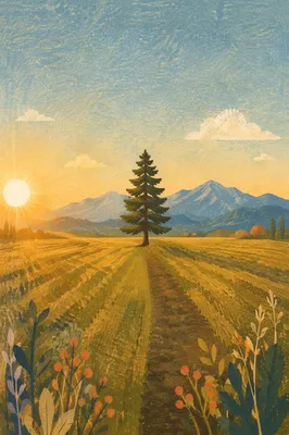 Solitary Evergreen Tree at Golden Hour